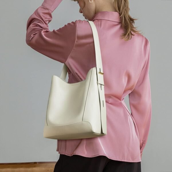 Leather Bucket Tote Purse for Women Designer Tote Bag and Handbags Shoulder Bag with Pockets and Magnetic Snap