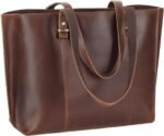 Vintage Full Grain Leather Tote Shoulder Bag for Women Business Work Satchel Handbag with Top Handles