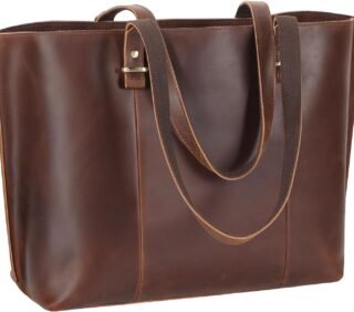 Vintage Full Grain Leather Tote Shoulder Bag for Women Business Work Satchel Handbag with Top Handles