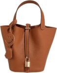 Genuine Leather-Handbags,Bucket-Vegetable Basket-Elegant & Fashionable- with Lock-Portable,fashion-Female Bag