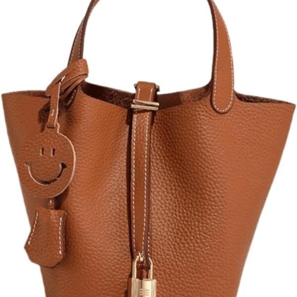 Genuine Leather-Handbags,Bucket-Vegetable Basket-Elegant & Fashionable- with Lock-Portable,fashion-Female Bag