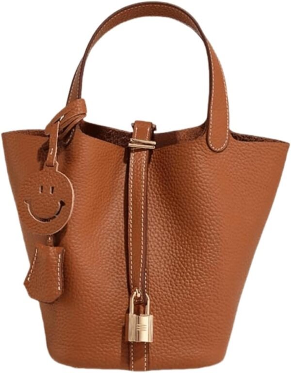 Genuine Leather-Handbags,Bucket-Vegetable Basket-Elegant & Fashionable- with Lock-Portable,fashion-Female Bag
