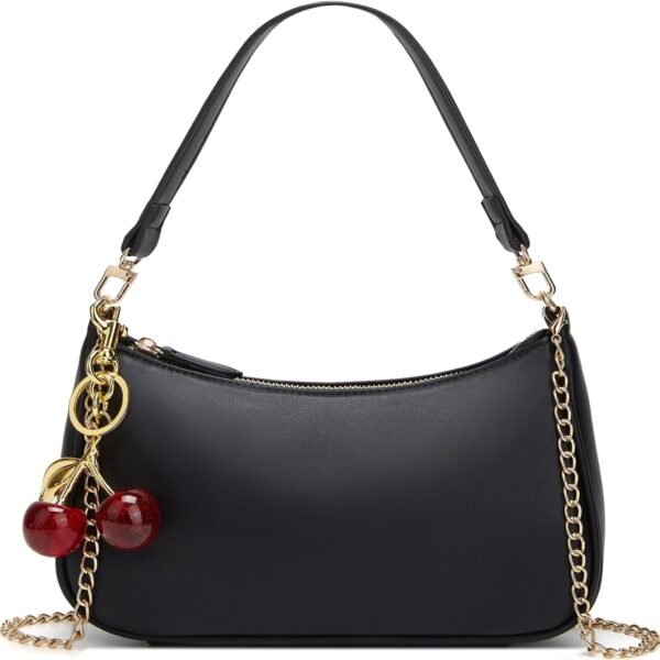 Women's Black Shoulder Bags: Cute Cherry-Themed Bags, Vintage Clutches & Underarm Bags (With Detachable Straps)