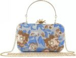 Vintage Embroidered Clutch Purse Floral Handbag Pearl Evening Chain Shoulder Bag Small Clutch Purses for Women Wedding Guest