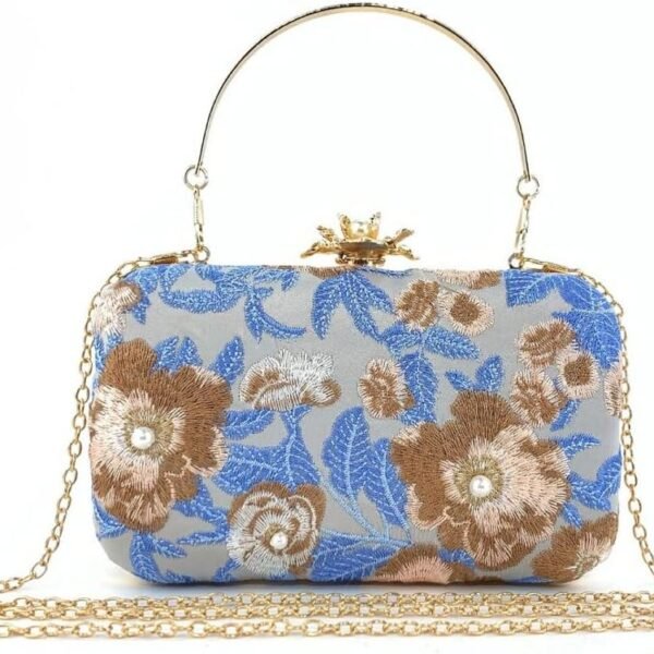 Vintage Embroidered Clutch Purse Floral Handbag Pearl Evening Chain Shoulder Bag Small Clutch Purses for Women Wedding Guest
