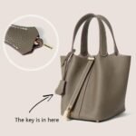 Genuine Leather Lock Design Bucket Bag Vegetable Basket, Fashionable and Versatile Shoulder Handbag