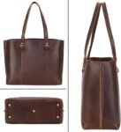 Vintage Full Grain Leather Tote Shoulder Bag for Women Business Work Satchel Handbag with Top Handles