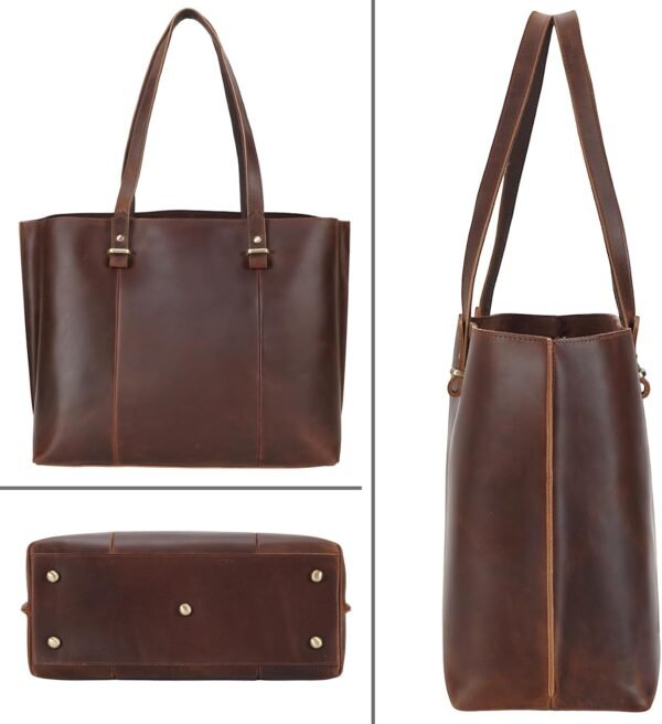 Vintage Full Grain Leather Tote Shoulder Bag for Women Business Work Satchel Handbag with Top Handles