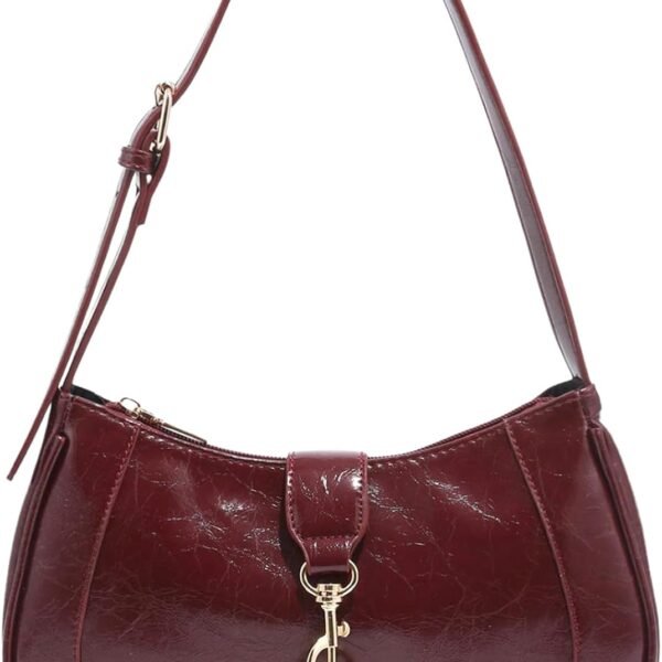 Women's Vintage Distressed-Style Zippered Shoulder Bag | Adjustable Strap | Elegant Underarm Bag | Handbag