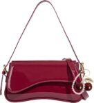 Women's Stylish Black Bags | Y2K-Style Faux Leather Clutch (with Cherry Charm) | Crossbody, Shoulder & Handbag