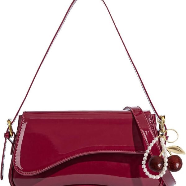 Women's Stylish Black Bags | Y2K-Style Faux Leather Clutch (with Cherry Charm) | Crossbody, Shoulder & Handbag