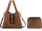 Leather Bucket Bag Shoulder Tote Bag Top Handle Bag Suitable for Work Shopping Travel (Coffee)