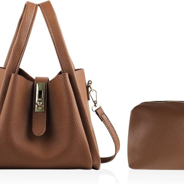 Leather Bucket Bag Shoulder Tote Bag Top Handle Bag Suitable for Work Shopping Travel (Coffee)