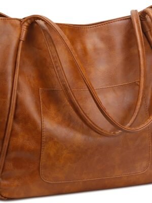 Large Tote Bag for Women with Zipper Work Leather Travel Purse and Handbags