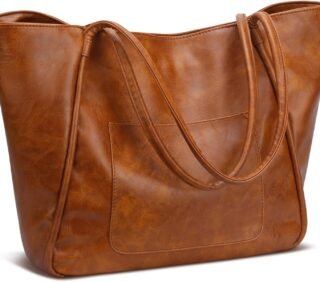 Large Tote Bag for Women with Zipper Work Leather Travel Purse and Handbags
