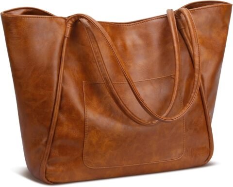 Large Tote Bag for Women with Zipper Work Leather Travel Purse and Handbags