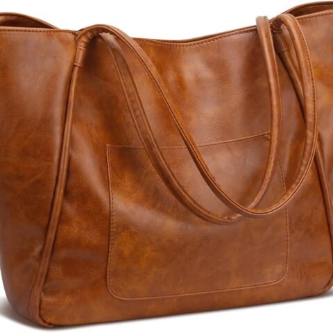 Large Tote Bag for Women with Zipper Work Leather Travel Purse and Handbags