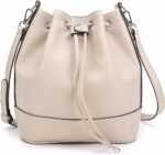 Leather Bucket Bags and Drawstring Crossbody Purse for Women Medium Tote and Hobo Handbags with 2 Shouder Straps