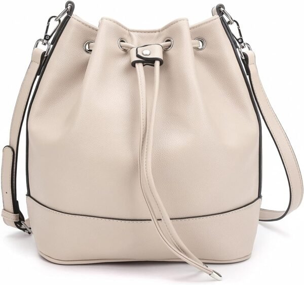 Leather Bucket Bags and Drawstring Crossbody Purse for Women Medium Tote and Hobo Handbags with 2 Shouder Straps