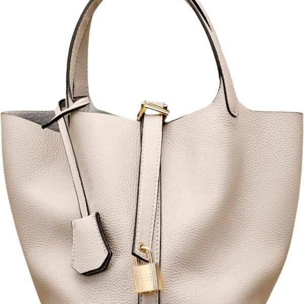 Genuine leather bucket bag for women old trend lychee drawstring soft basket tote bag