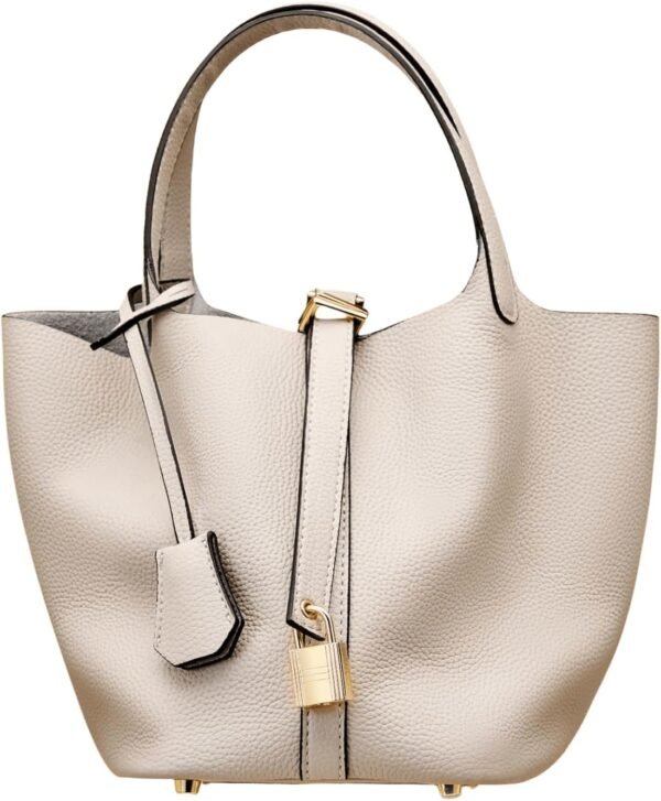Genuine leather bucket bag for women old trend lychee drawstring soft basket tote bag