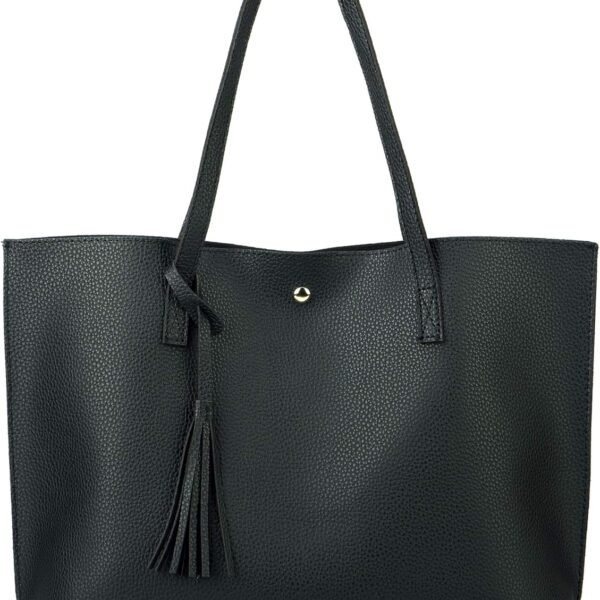 Women Tote Bags Top Handle Satchel Handbags PU Faux Leather Tote Bag with Tassel Shoulder Purse