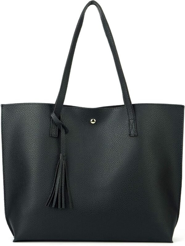 Women Tote Bags Top Handle Satchel Handbags PU Faux Leather Tote Bag with Tassel Shoulder Purse