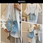 Denim Bucket Bag, Jean Purses for Women Denim Crossbody Bags Hobo Bag Drawstring Handbag