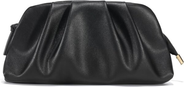 Dressy Vegan Leather Clutch Purse for Women Formal, Soft Pleated PU Evening Clutch for Weddings, Proms, Cocktail